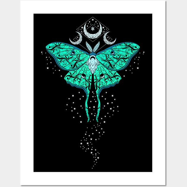 Celestial Magic Luna Moth in Teal Wall Art by RavenWake